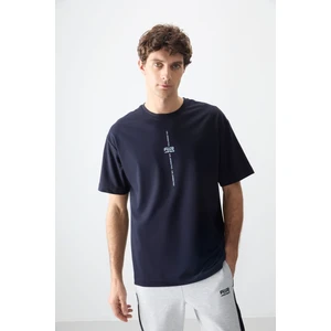 Air Jones Lacivert Pamuklu Kalın Yumuşak Dokulu Oversize Fit Baskılı Erkek T-Shirt - 88373