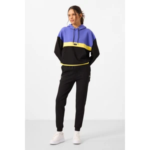 Tommy Life Siyah Kapüşonlu Renk Bloklu Kadın Eşofman Takım - 95327
