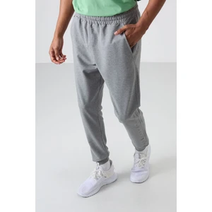 Tommy Life Gri Melanj Pamuk Yumuşak Dokulu Standart Fit Nakışlı Erkek Eşofman Alt - 82133
