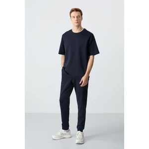 Air Jones Lacivert Pamuklu Kalın Yumuşak Dokulu Oversize Fit Basic Erkek Eşofman Takım - 85261