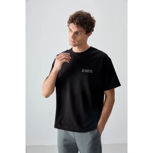 Air Jones Siyah Pamuklu Kalın Yumuşak Dokulu Oversize Fit Baskılı Erkek T-Shirt - 88375