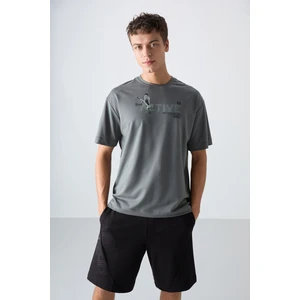 Tommy Life Haki Pamuklu Kalın Yumuşak Dokulu Oversize Fit Baskılı Erkek T-Shirt - 88344