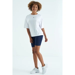 Tommy Life Beyaz O Yaka Baskı Detaylı Oversize Kısa Kol Kadın T-Shirt - 97263