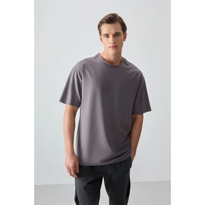 Air Jones Koyu Gri Pamuklu Kalın Yumuşak Dokulu Oversize Fit Basic Erkek T-Shirt - 88377