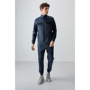 Air Jones İndigo Yüzeyi Dokulu Standart Fit Nakışlı Erkek Eşofman Takım - 85248