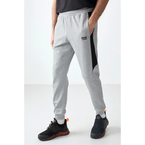 Air Jones Gri Melanj Yüzeyi Dokulu Standart Fit Nakışlı Erkek Eşofman Alt - 82126