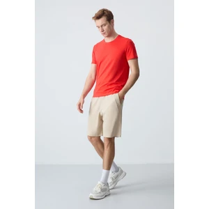 Air Jones Bej Pamuklu Kalın Yumuşak Dokulu Standart Fit Basic Erkek Şort  - 81278