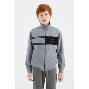 Tommy Life Gri Melanj Dik Yaka Erkek Çocuk Sweatshirt - 11183
