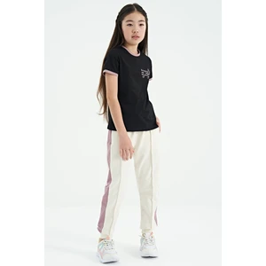 Tommy Life Ekru Yan Bantlı Gizli Fermuar Cep Detaylı Jogger Kız Çocuk Eşofman Alt - 75122