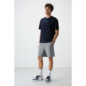 Air Jones Gri Melanj Pamuklu Kalın Yumuşak Dokulu Comfort Fit Basic Erkek Şort - 81274