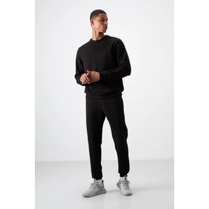Air Jones Siyah - Siyah Pamuklu Kalın Yumuşak Dokulu Comfort Fit Nakışlı Erkek Eşofman Takım - 85254