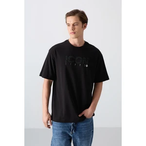 Tommy Life Siyah Pamuklu Kalın Yumuşak Dokulu Oversize Fit Baskılı Erkek T-Shirt - 88331