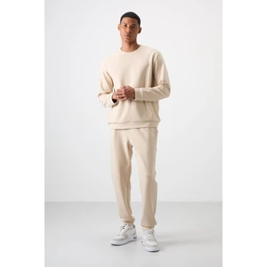 Air Jones Bej Pamuklu Kalın Yumuşak Dokulu Comfort Fit Nakışlı Erkek Eşofman Takım - 85254