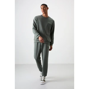 Air Jones Haki Pamuklu Kalın Yumuşak Dokulu Comfort Fit Nakışlı Erkek Eşofman Takım - 85254