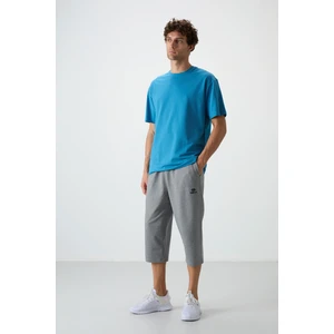 Tommy Life Gri Melanj Pamuklu Yumuşak Dokulu Standart Fit Nakışlı Erkek Kapri - 83102