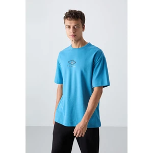 Tommy Life Petrol Mavi Pamuklu Kalın Yumuşak Dokulu Oversize Fit Baskılı Erkek T-Shirt - 88325