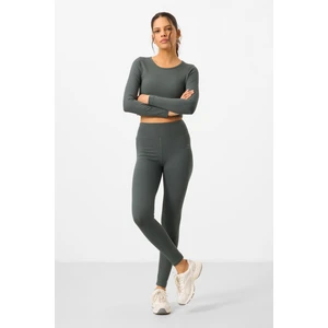 Tommy Life Çağla Yüksek Bel Uzun Kollu Slim Fit Crop Top Kadın Tayt Takım - 95286