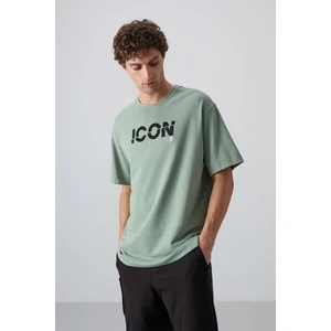 Tommy Life Açık Yeşil Pamuklu Kalın Yumuşak Dokulu Oversize Fit Baskılı Erkek T-Shirt - 88331