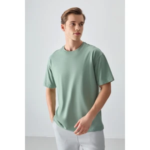 Açık Yeşil %100 Pamuk Kalın Yumuşak Dokulu Oversize Fit Basic Erkek T-Shirt - 88353