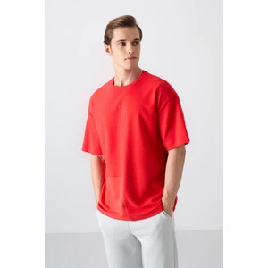 Tommy Life Fiesta Pamuklu Kalın Yüzeyi Dokulu Oversize Fit Basic Erkek T-Shirt - 88337