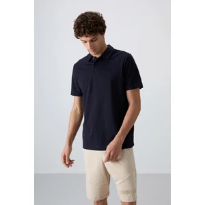 Tommy Life Tommy Life  Lacivert Pamuklu Kalın Yumuşak Dokulu Standart Fit Basic Polo Yaka Erkek T-Shirt - 88348