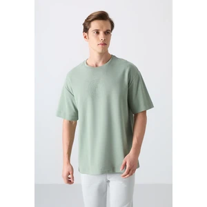 Tommy Life Açık Yeşil Pamuklu Kalın Yumuşak Dokulu Oversize Fit Baskılı Erkek T-Shirt - 88324