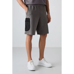 Tommy Life Koyu Gri Pamuklu Kalın Yumuşak Dokulu Comfort Fit Baskılı Erkek Şort - 81266