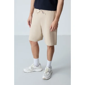Air Jones Bej Pamuklu Kalın Yumuşak Dokulu Standart Fit Basic Erkek Şort  - 81275