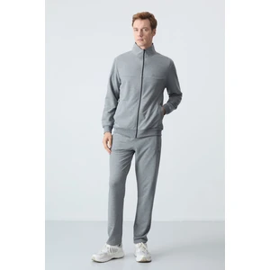Tommy Life Gri Melanj Pamuklu Kalın Yumuşak Dokulu Comfort Fit Basic Erkek Eşofman Takım - 85260