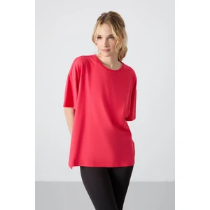 Tommy Life Rose Penye Modal Yumuşak Tuşeli Oversize Fit Basic Kadın T-Shirt- 97285