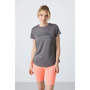 Tommy Life Koyu Gri Nefes Alan Dokulu İnce Esnek Standart Fit Performans Kadın T-Shirt - 97283