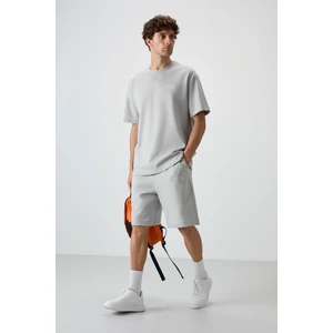 Air Jones Taş Pamuklu Kalın Yumuşak Dokulu Oversize Fit Nakışlı Erkek Şort Takım - 85250