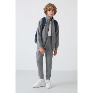 Tommy Life Gri Melanj Pamuklu Kalın İçi Tüylü Yumuşak Dokulu Standart Fit Nakışlı Erkek Çocuk Eşofman Takım - 11255