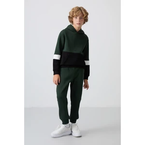 Tommy Life Çam Yeşil Pamuklu Kalın İçi Tüylü Yumuşak Dokulu Standart Fit Nakışlı Erkek Çocuk Eşofman Takım - 11255