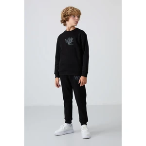 Tommy Life Siyah Pamuklu Kalın İçi Tüylü Yumuşak Dokulu Standart Fit Baskılı Erkek Çocuk Eşofman Takım - 11253