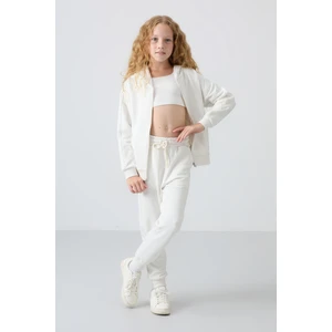 Tommy Life Ekru Pamuklu İçi Tüylü Yumuşak Dokulu Standart Fit Nakışlı Kız Çocuk Eşofman Takım - 75148