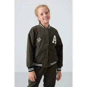 Tommy Life Haki Kalın Yumuşak Dokulu Standart Fit Nakışlı Polar Kız Çocuk Kolej Ceket - 75156