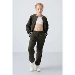 Tommy Life Haki Kalın Yumuşak Dokulu Standart Fit Nakışlı Polar Kız Çocuk Eşofman Alt - 75155