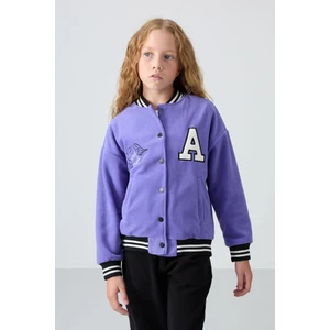 Tommy Life Eflatun Kalın Yumuşak Dokulu Standart Fit Nakışlı Polar Kız Çocuk Kolej Ceket - 75156