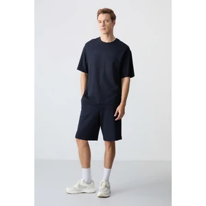 Air Jones Lacivert Pamuklu Kalın Yumuşak Dokulu Comfort Fit Basic Erkek Şort Takım - 85257