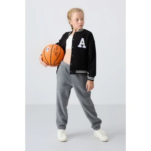 Tommy Life Siyah Kalın Yumuşak Dokulu Standart Fit Nakışlı Polar Kız Çocuk Kolej Ceket - 75156