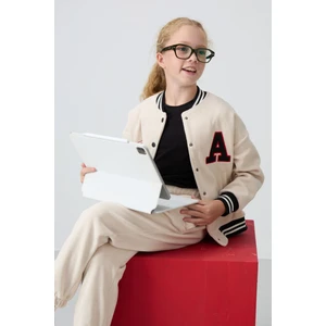 Tommy Life Bej Kalın Yumuşak Dokulu Standart Fit Nakışlı Polar Kız Çocuk Kolej Ceket - 75156