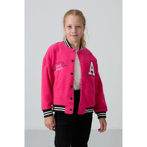 Tommy Life Fuşya Kalın Yumuşak Dokulu Standart Fit Nakışlı Polar Kız Çocuk Kolej Ceket - 75156