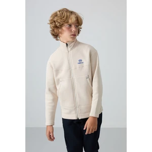 Tommy Life Bej Pamuklu Kalın İçi Tüylü Yumuşak Dokulu Standart Fit Nakışlı Erkek Çocuk Sweatshirt - 11245