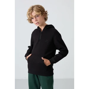 Tommy Life Siyah Pamuklu Kalın İçi Tüylü Yumuşak Dokulu Standart Fit Nakışlı Erkek Çocuk Sweatshirt - 11244