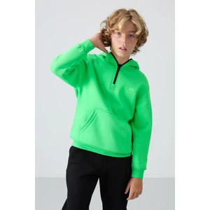 Tommy Life Neon Yeşil Pamuklu Kalın İçi Tüylü Yumuşak Dokulu Standart Fit Nakışlı Erkek Çocuk Sweatshirt - 11244