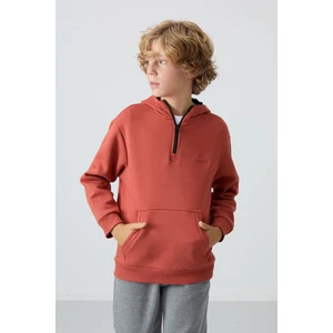 Tommy Life Kiremit Pamuklu Kalın İçi Tüylü Yumuşak Dokulu Standart Fit Nakışlı Erkek Çocuk Sweatshirt - 11244