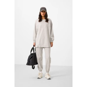 Gri Melanj O Yaka Basic Oversize Kadın Eşofman Tunik Takım - 95347