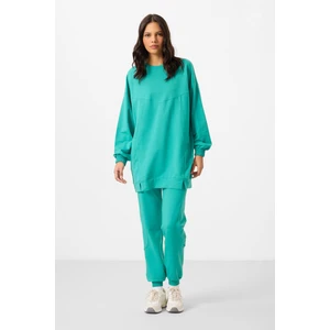 Deniz Yeşil O Yaka Basic Oversize Kadın Eşofman Tunik Takım - 95347