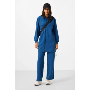 Parlament Dik Yaka Fermuarlı Pamuklu Kadın Eşofman Tunik Takım - 95346